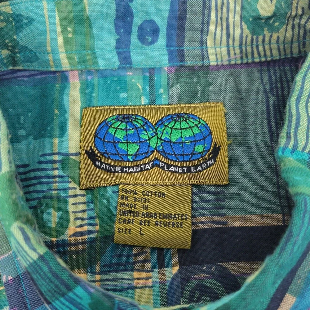 Vintage Native Habitat Planet Earth Hawaiian Shirt Mens‎ Large L Geometric L